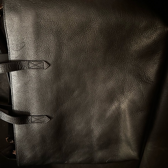 J. Crew Black Leather Tote with Strap Like New! Shoulder or Tote - Picture 4 of 10